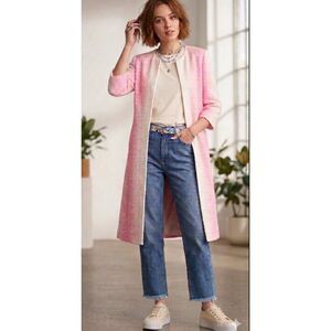 ~ Rare St. John 14 Pink Ombre Duster Long Retro Long Coat Jacket Sweater *flaw*